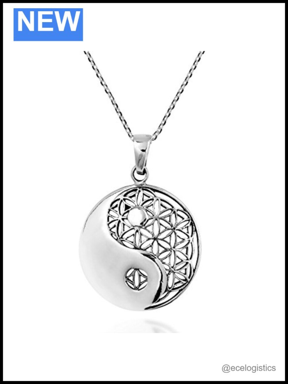 Sterling Silver Yin Yang Flower of Life Pendant Necklace
